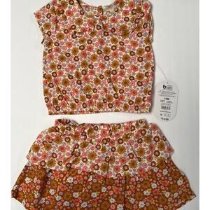 Wonder Nation Skort Set 2 Pc Shirt Skort 18M Girl Baby Copper Yellow Floral